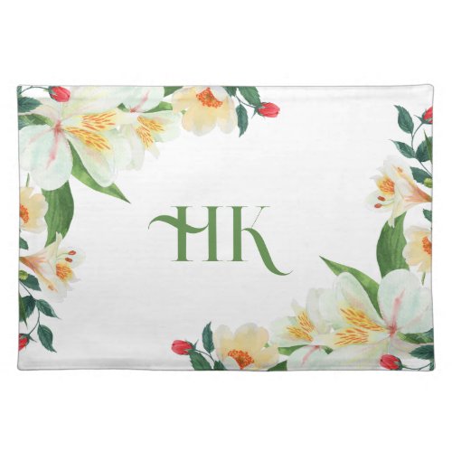 White Flowers and  Red Roses Frame Cloth Placemat
