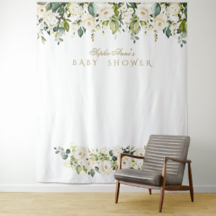 White Flowers Baby Shower Photo Booth Backdrop