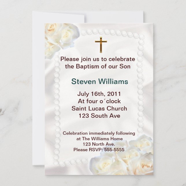 White flowers Baptism Invitation (Front)