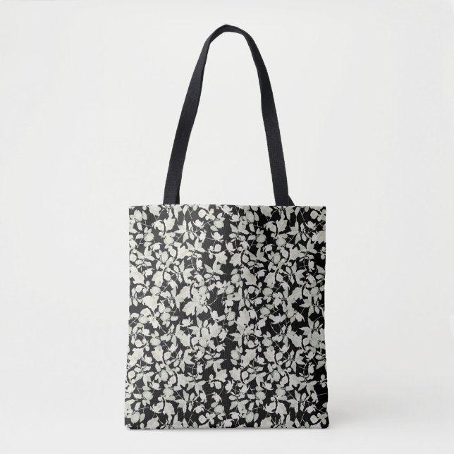 White flowers black background tote bag (Front)