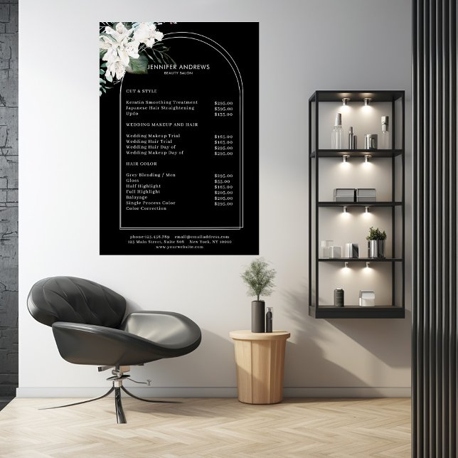 White Flowers-Black Salon Price List Poster (Creator Uploaded)