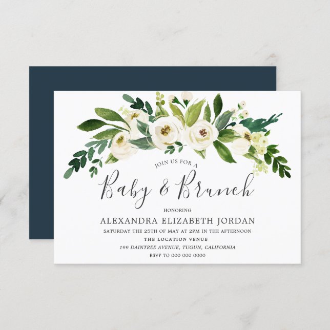 White Flowers Blooming Baby & Brunch Invitation (Front/Back)