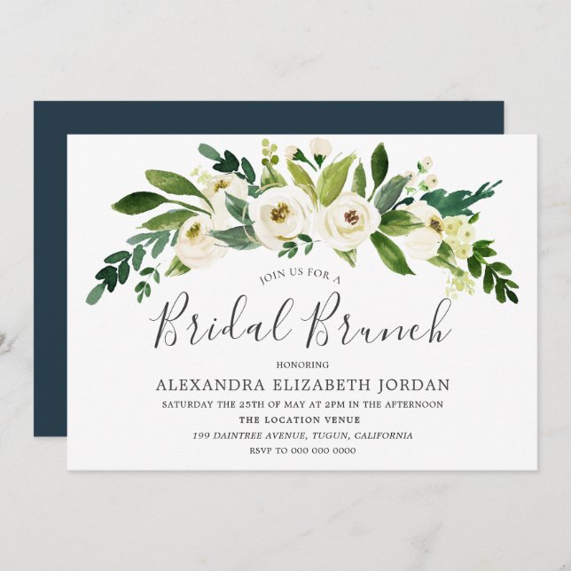 White Flowers Blooming Bridal Brunch Invitation (Front/Back)