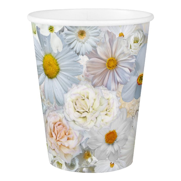 White Flowers Bouquet Floral Wedding Bridal Spring Paper Cup | Zazzle.com