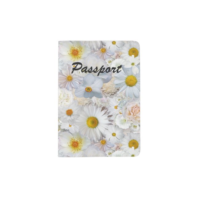 White Flowers Bouquet Floral Wedding Bridal Spring Passport Holder (Front)