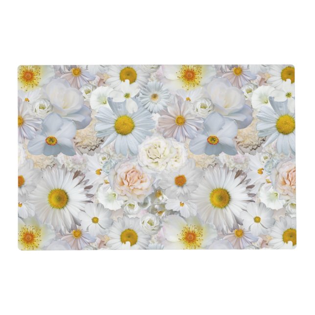 White Flowers Bouquet Floral Wedding Bridal Spring Placemat (Front)