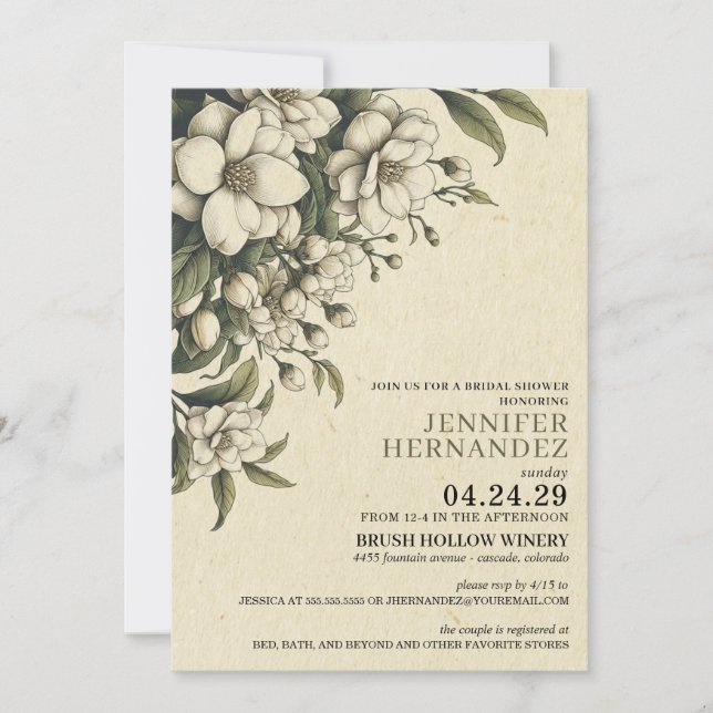 White Flowers Bridal Shower Invitation (Front)