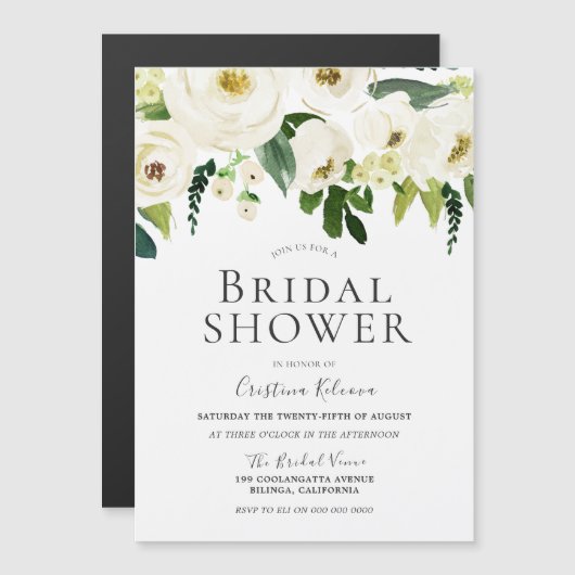 White Flowers Bridal Shower Magnetic Invitation (Front/Back)