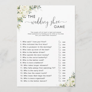 White Flowers Bridal Shower Shoe Game Card