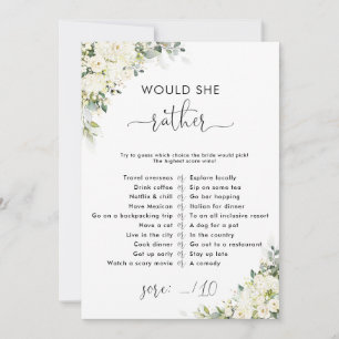 White Flowers Bridal Shower Shoe Game Card