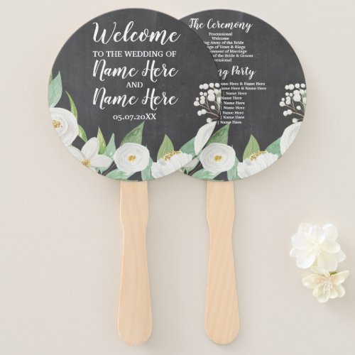 White Flowers Chalk Floral Wedding Programme Fan