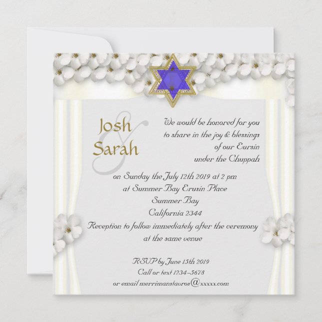 White flowers chuppah Jewish wedding Invitation (Front)