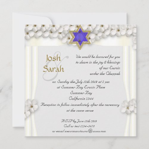White flowers chuppah Jewish wedding Invitation