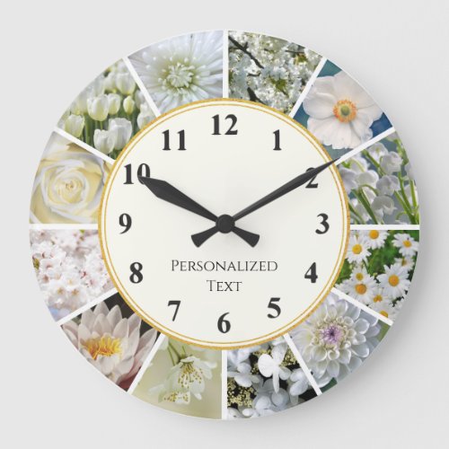 White Flowers Clock _ Floral Photo Mosaic Collage