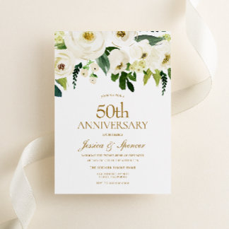 White Flowers & Cream 50th Wedding Anniversary Invitation