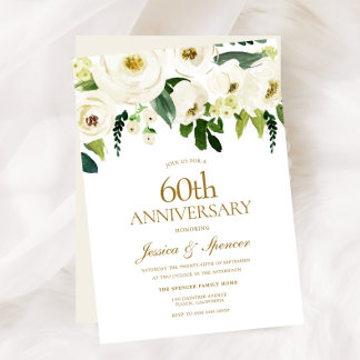 White Flowers & Cream 60th Wedding Anniversary Invitation