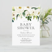 White Flowers & Cream Elegant Baby Shower Invitation (Standing Front)