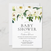 White Flowers & Cream Elegant Baby Shower Invitation (Front)