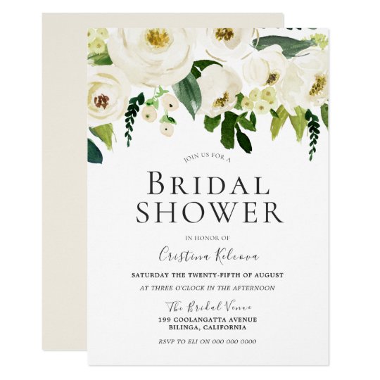 White Flowers & Cream Elegant Bridal Shower Invitation | Zazzle.com