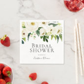 White Flowers & Cream Elegant Bridal Shower Napkins (Insitu)