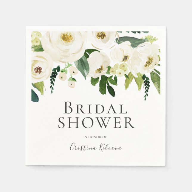 White Flowers & Cream Elegant Bridal Shower Napkins (Front)