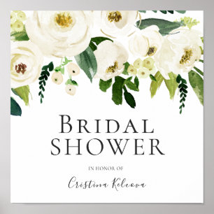 White Flowers & Cream Elegant Sign Bridal Shower