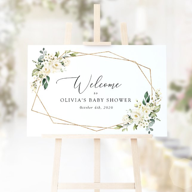 White Flowers, Cream Flowers, Baby Shower Welcome Poster (Creator Uploaded)