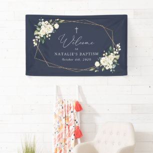 White Flowers, Cream Flowers, Baptism Welcome Banner