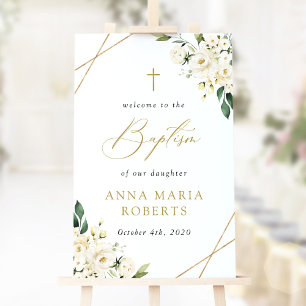 White Flowers, Cream Flowers, Baptism Welcome Poster