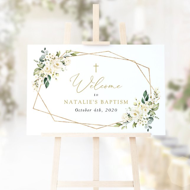 White Flowers, Cream Flowers, Baptism Welcome Sign (Creator Uploaded)