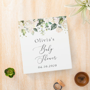 White Flowers, Cream Flowers, Boho, Baby Shower 3 Ring Binder