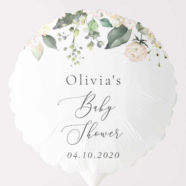 White Flowers, Cream Flowers, Boho, Baby Shower Balloon (Front)