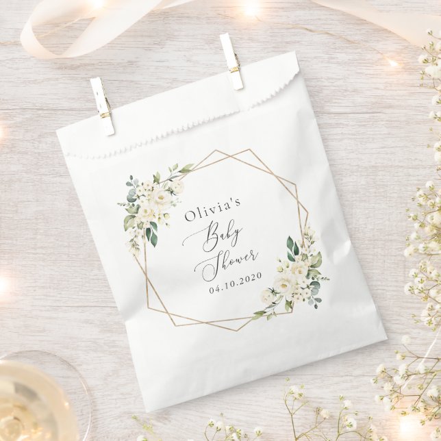 White Flowers, Cream Flowers, Boho, Baby Shower Favor Bag (Clipped)