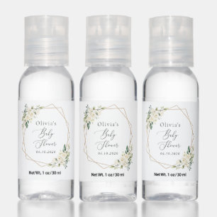 White Flowers, Cream Flowers, Boho, Baby Shower Hand Sanitizer