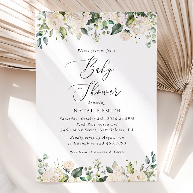 White Flowers, Cream Flowers, Boho, Baby Shower Invitation (Creator Uploaded)