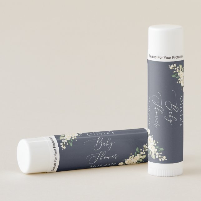 White Flowers, Cream Flowers, Boho, Baby Shower Lip Balm (Front)