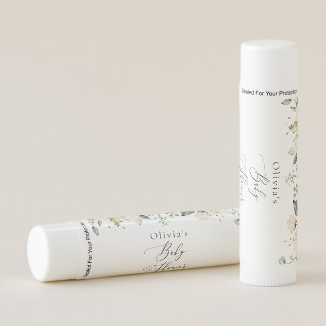 White Flowers, Cream Flowers, Boho, Baby Shower Lip Balm (Front)