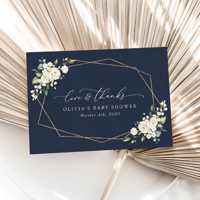 White Flowers, Cream Flowers, Boho, Baby Shower Thank You Card (Creator Uploaded)