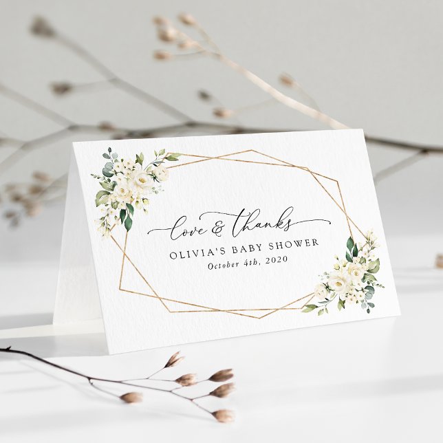 White Flowers, Cream Flowers, Boho, Baby Shower Thank You Card (Creator Uploaded)