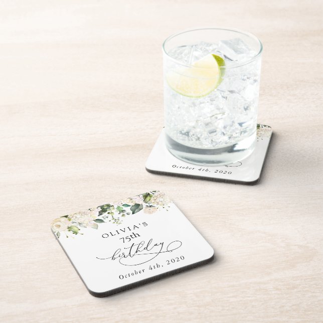 White Flowers, Cream Flowers, Boho, Birthday Beverage Coaster (Right Side)
