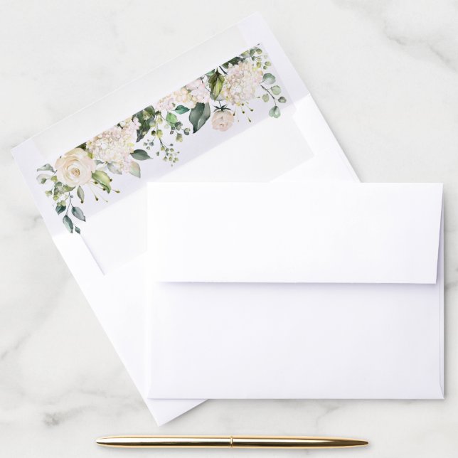 White Flowers, Cream Flowers, Boho, Birthday Envelope Liner (Desk)