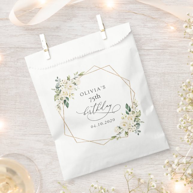 White Flowers, Cream Flowers, Boho, Birthday Favor Bag (Clipped)