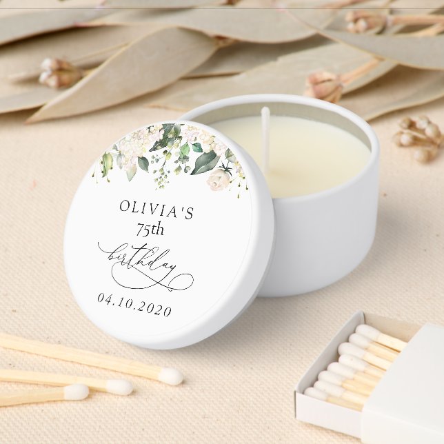 White Flowers, Cream Flowers, Boho, Birthday Mini Candle Favors (Insitu)