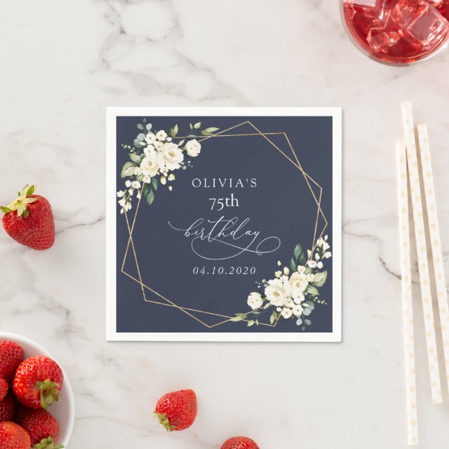 White Flowers, Cream Flowers, Boho, Birthday Napkins (Insitu)