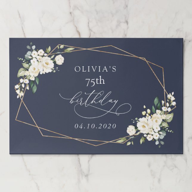 White Flowers, Cream Flowers, Boho, Birthday Paper Pad (Front)