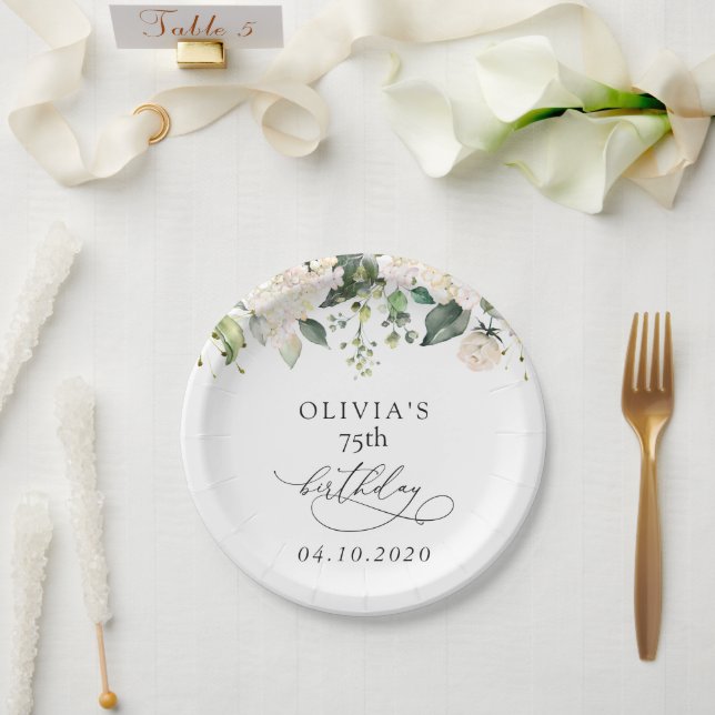 White Flowers, Cream Flowers, Boho, Birthday Paper Plates (Wedding)
