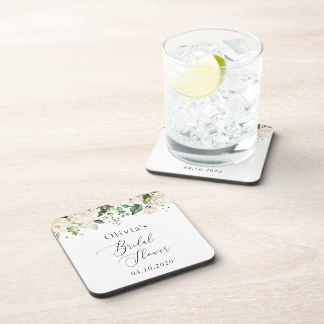 White Flowers, Cream Flowers, Boho, Bridal Shower Beverage Coaster (Right Side)
