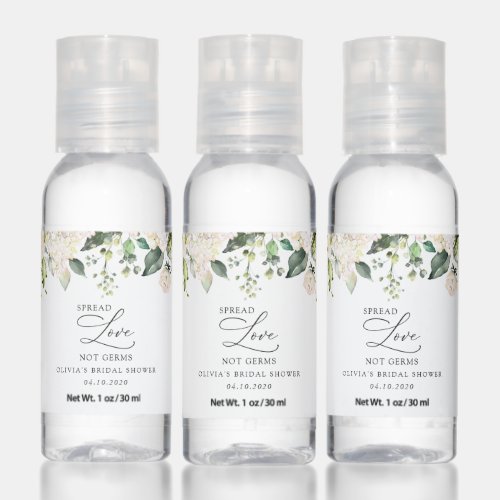 White Flowers Cream Flowers Boho Bridal Shower Hand Sanitizer