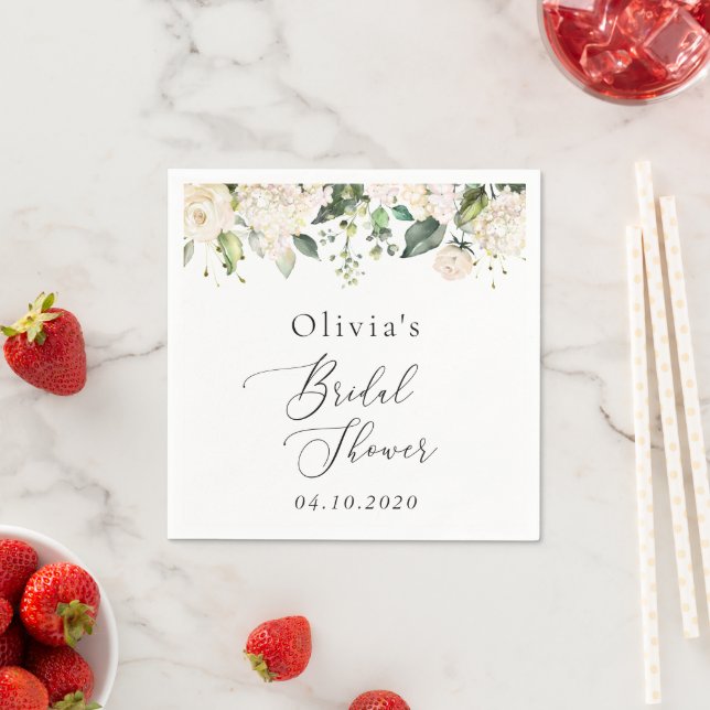 White Flowers, Cream Flowers, Boho, Bridal Shower Napkins (Insitu)