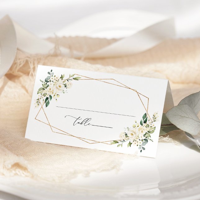 White Flowers, Cream Flowers, Boho, Bridal Shower Place Card (Creator Uploaded)